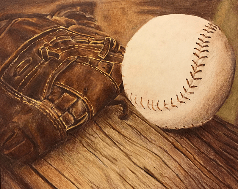 A baseball glove and ball.