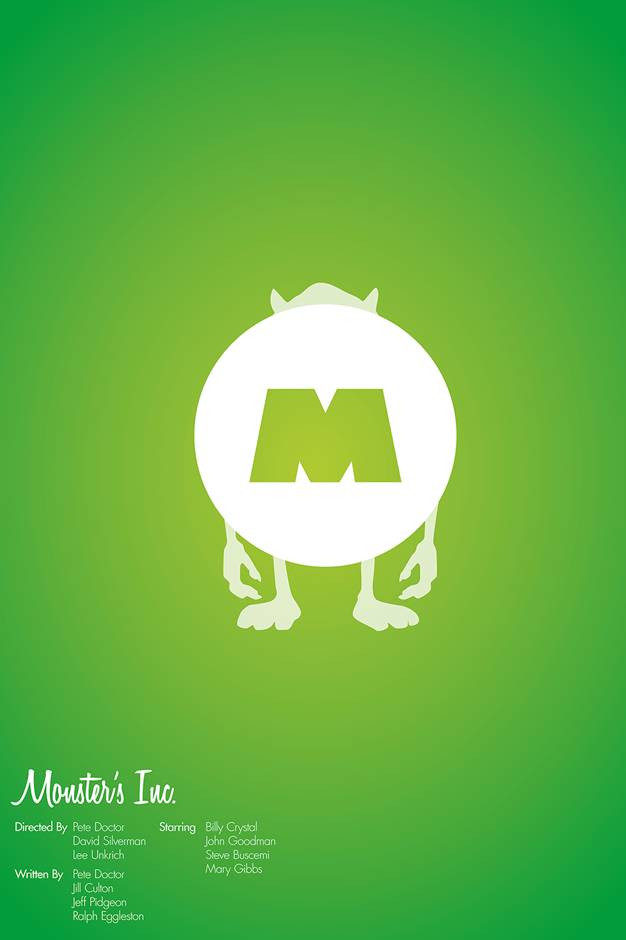 Monsters, Inc. minimalist movie poster.